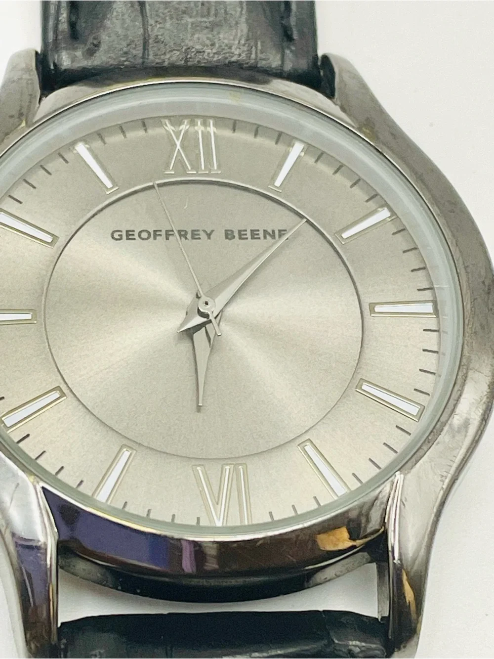 Geoffrey Beene Silver Dial Men’s Watch with Black Croc Strap